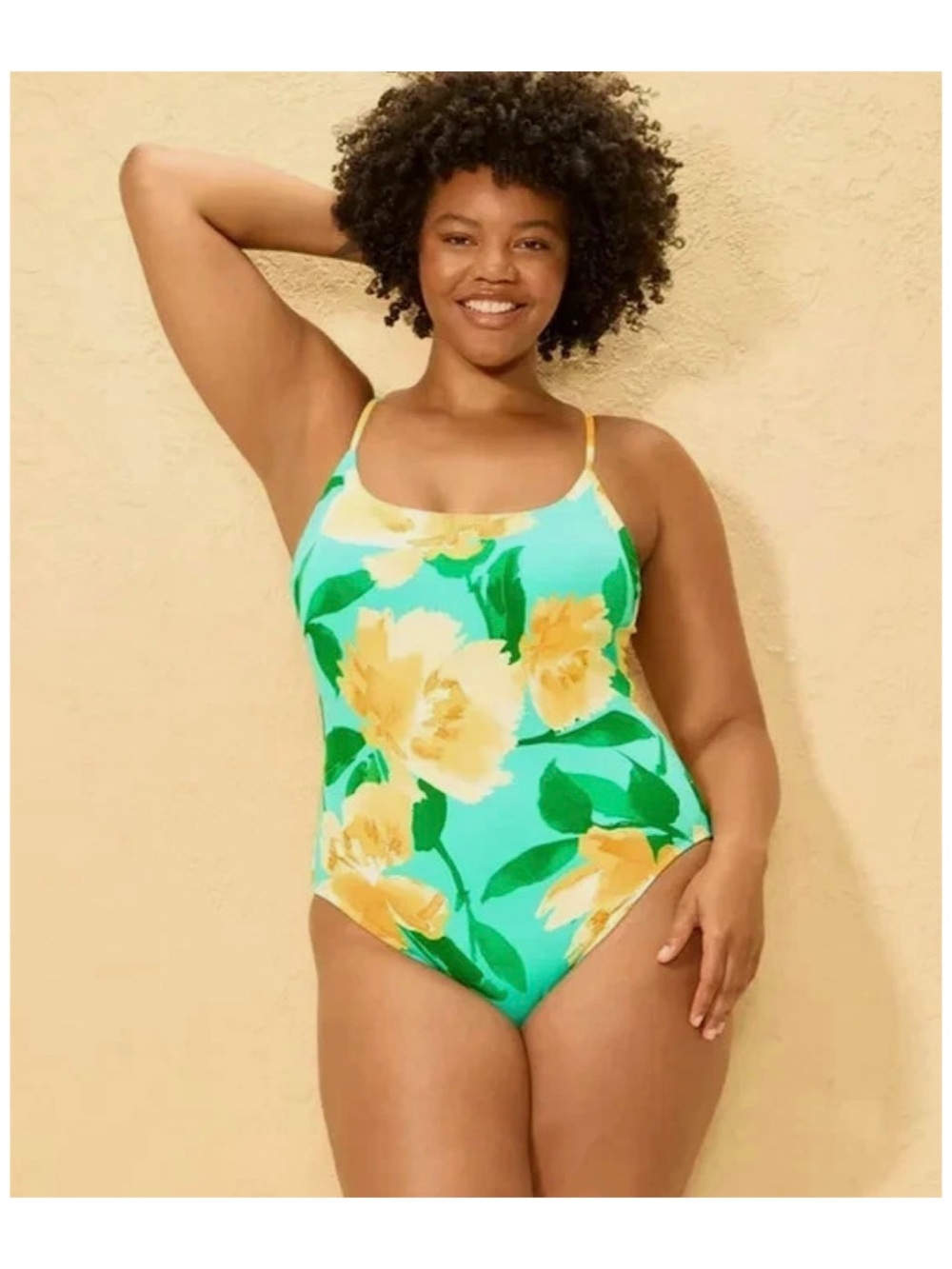 Shade & Shore Ribbed Floral Print High Leg One Piece Swimsuit (Extra Large)